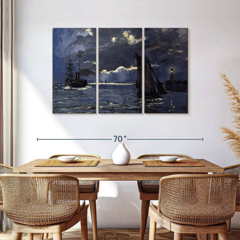 Mehar Un paysage marin expédié au clair de lune, H 36 po x l 57 po