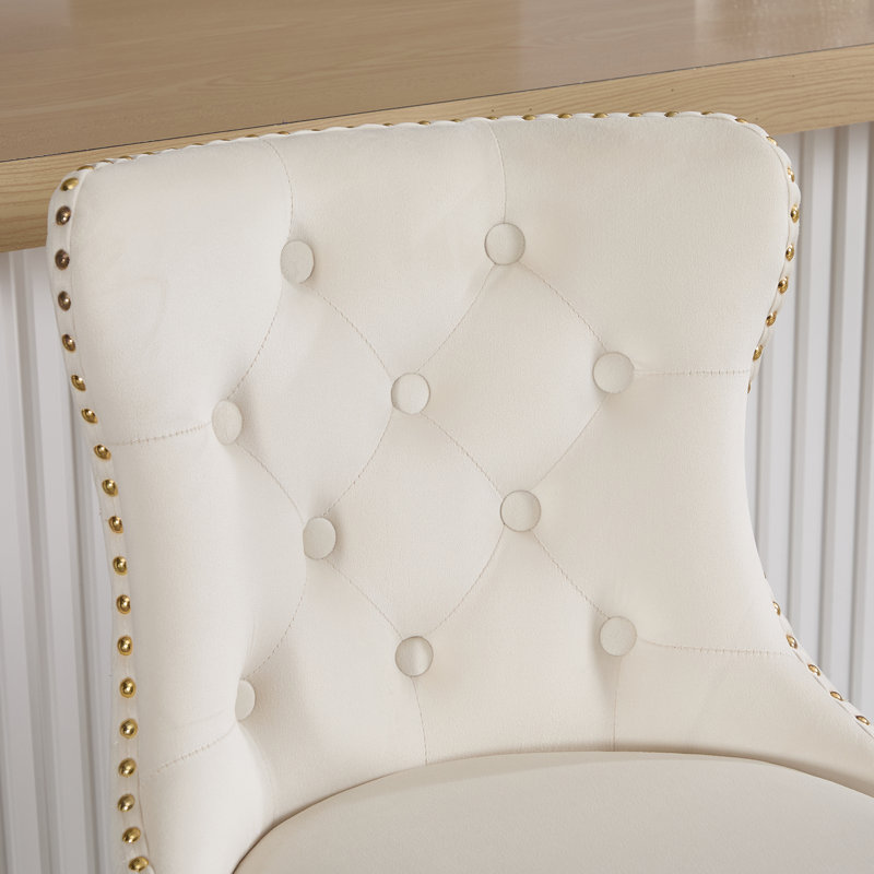 Swivel Upholstered Velvet Adjustable Height Counter Stool, Gold, Cream