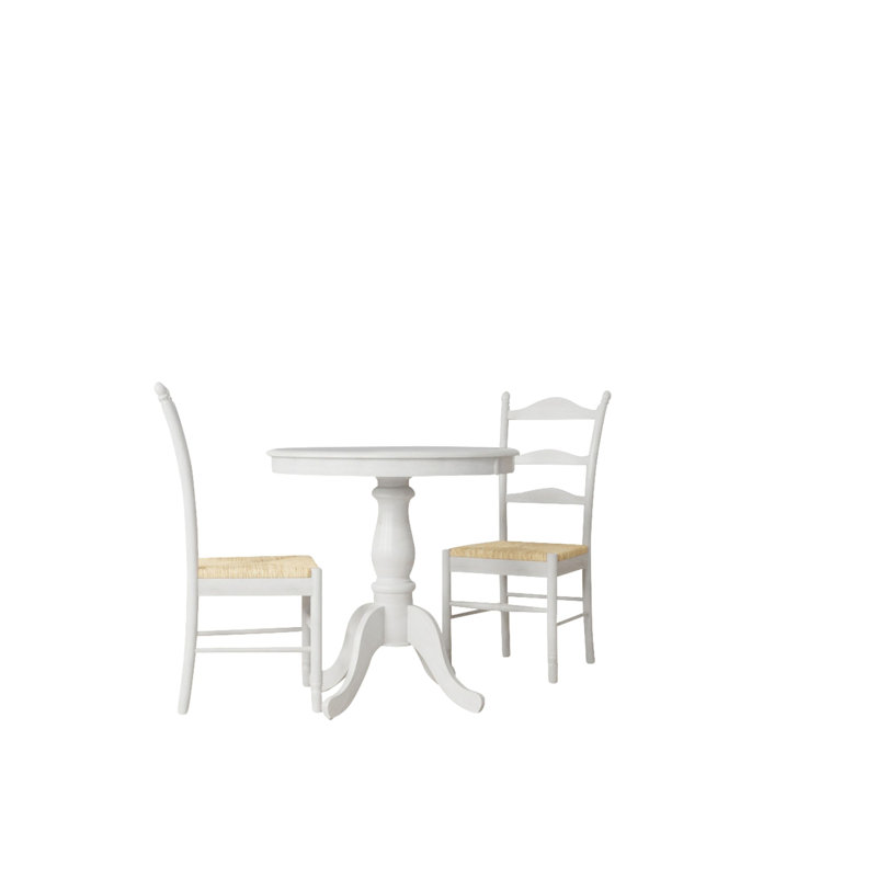 Fairview Pedestal Dining Table With 2 Vera Dining Chairs, Whitewash, Whitewash, 30"H x 30"L x 30"W