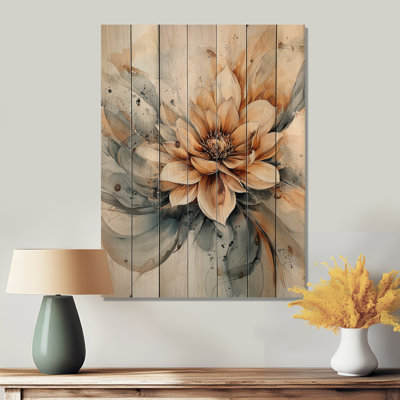 Modern Twist Of Dahlia Flower I - Dahlia Wood Wall Art - On Natural Pine Wood