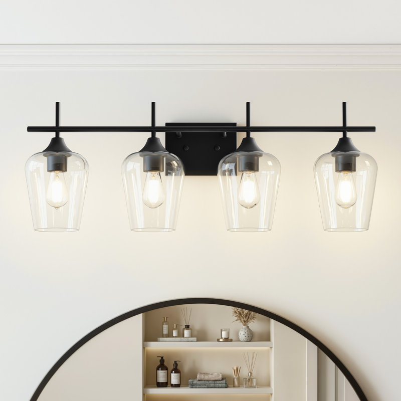 Éclairage pour meuble-lavabo à intensité variable Herminie, Noir mat, Clair, 4 lumières