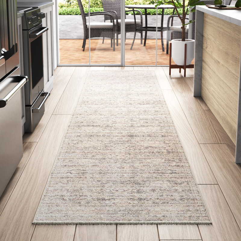Tapis gris à motif floral Gause, Tapis de couloir 2 pi x 13 pi