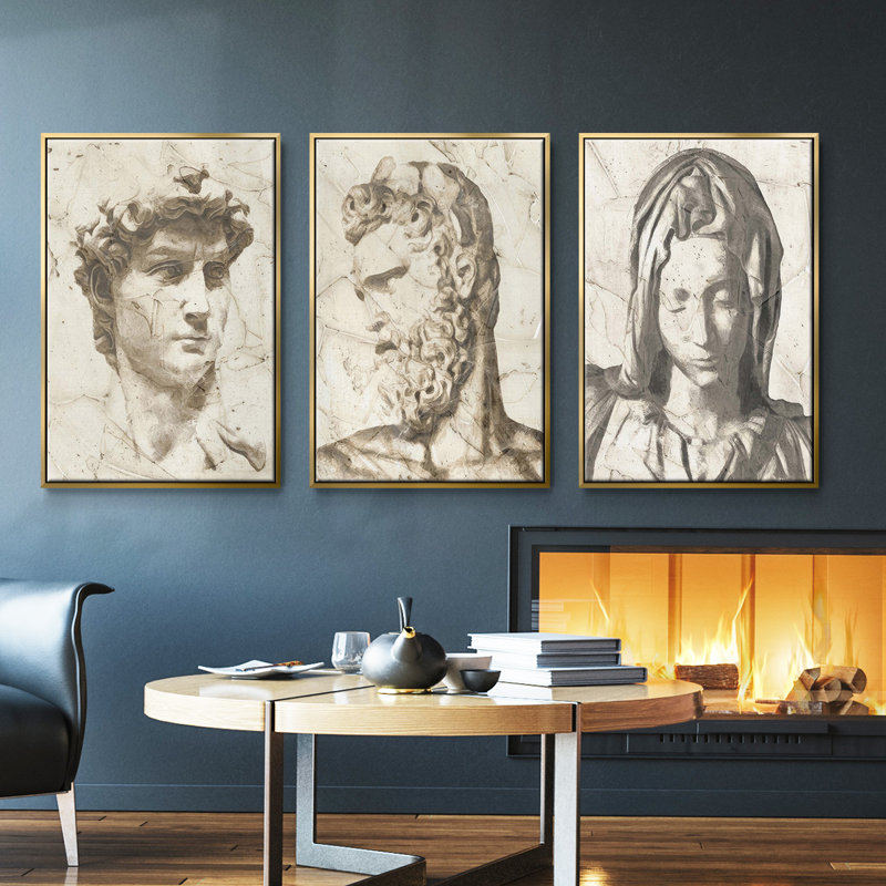 " Classical Study I " 3 - Pieces, Gold, 36" H x 72" W
