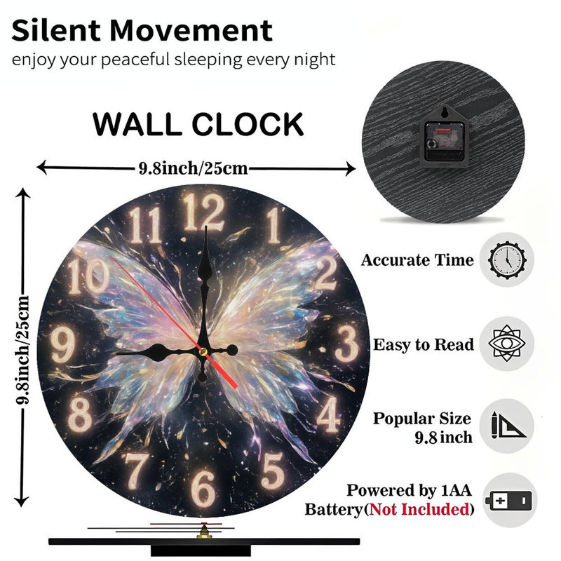 Horloge avec papillon irisé