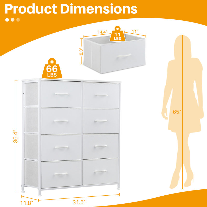 Commode double 8 tiroirs W 31,5 po Wassil, Blanc