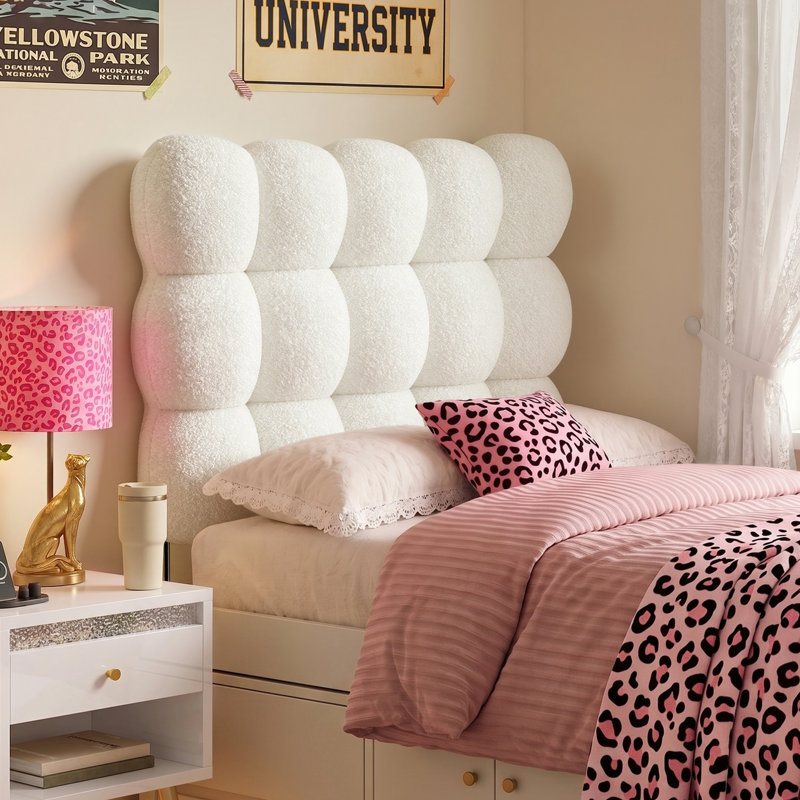 Damerius Cloud Padded Teddy Fabric Upholstered Headboard with High-Density Foam, No Drill Installation, Fits 8-14 Inch Mattresses