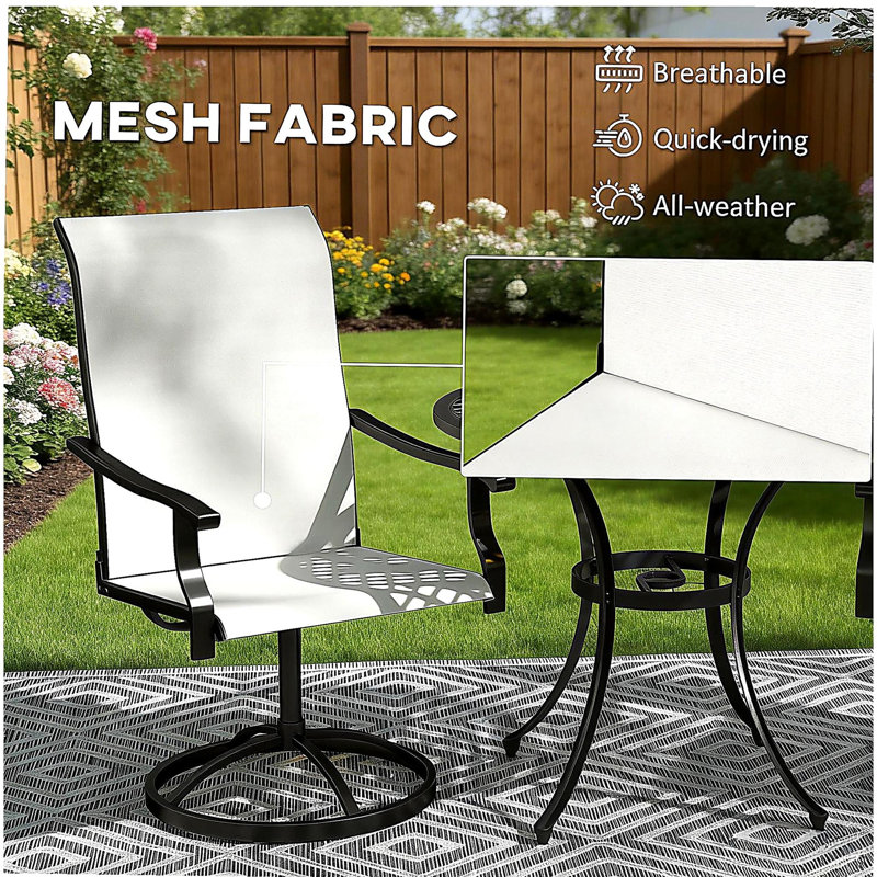 Outdoor Dining Chairs,Swivel Chairs Set of 2, Cream/Black