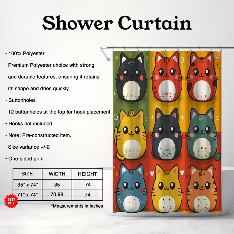Sweet Kitten - Rideau de douche Premium, H 74 po x l 71 po