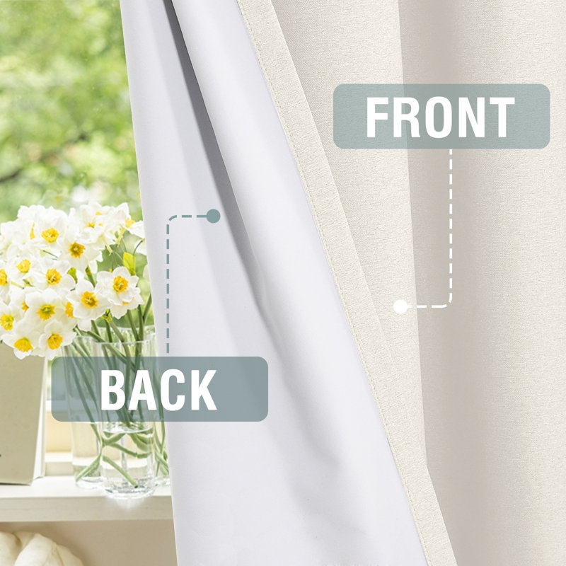 Linen 100% blackout curtains Thermal for Winter Insulated Linen Textured Grommets Heather Pattern Curtains 2 Panel Sets