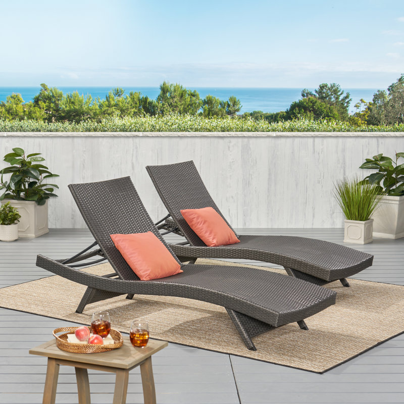 Ensemble de chaises longues inclinables 79,25 po Billur, Brun-multicolore