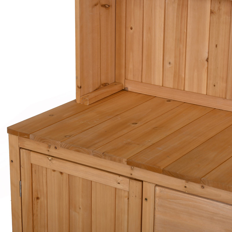Banc de rempotage avec huche, poste de travail de jardin, îlot de cuisine de patio avec tablettes réglables, Naturel