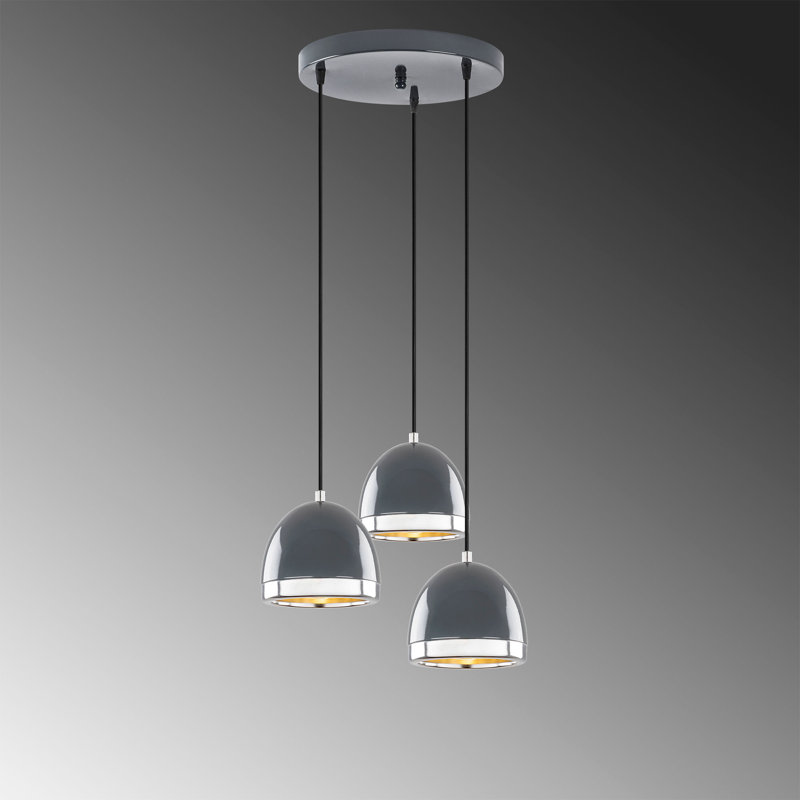Luminaire suspendu en forme de dôme à 3 lumières, Anthracite
