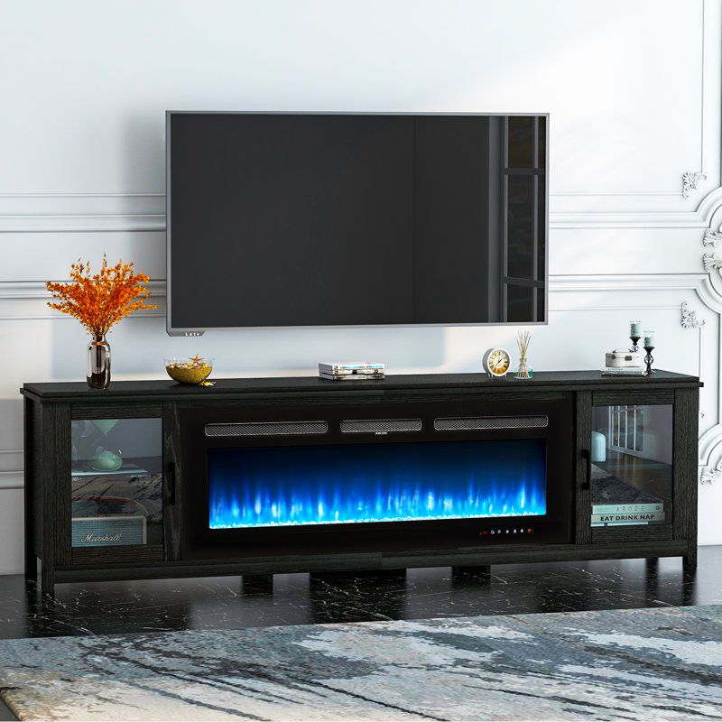 80" Fireplace Tv Stand, Entertainment Centre With 50" Electric Fireplace, Media Console Table Designed For Living Room