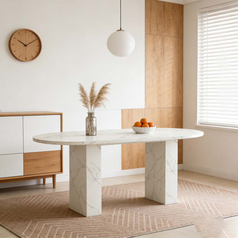 Table de cuisine de ferme 62,9 pouces avec base en bois, Blanc