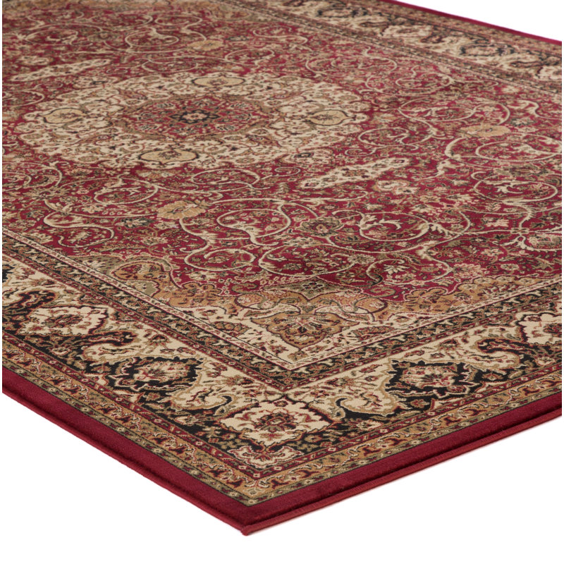 Large Red Oriental Synthetic Area Rug with Jute Backing