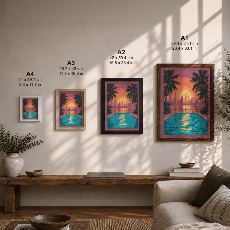 Sunset Paradise Tropical - Framed Print, A2 - 59.4 x 42.0 cm, Walnut