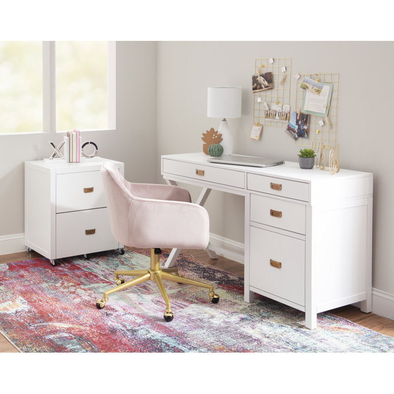 Halstad Modern Writing Desk with Drawers, White