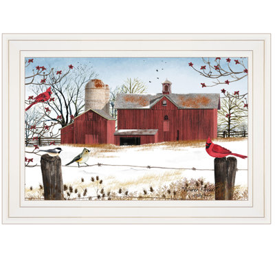 «Winter Friends» par Billy Jacobs, reproduction encadrée prête à accrocher, cadre blanc