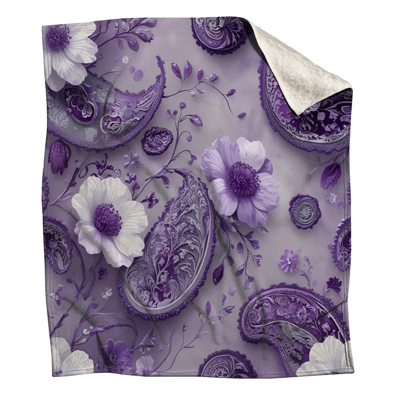 Couvertures mauves à motif floral cachemire, 50in W x 60in H