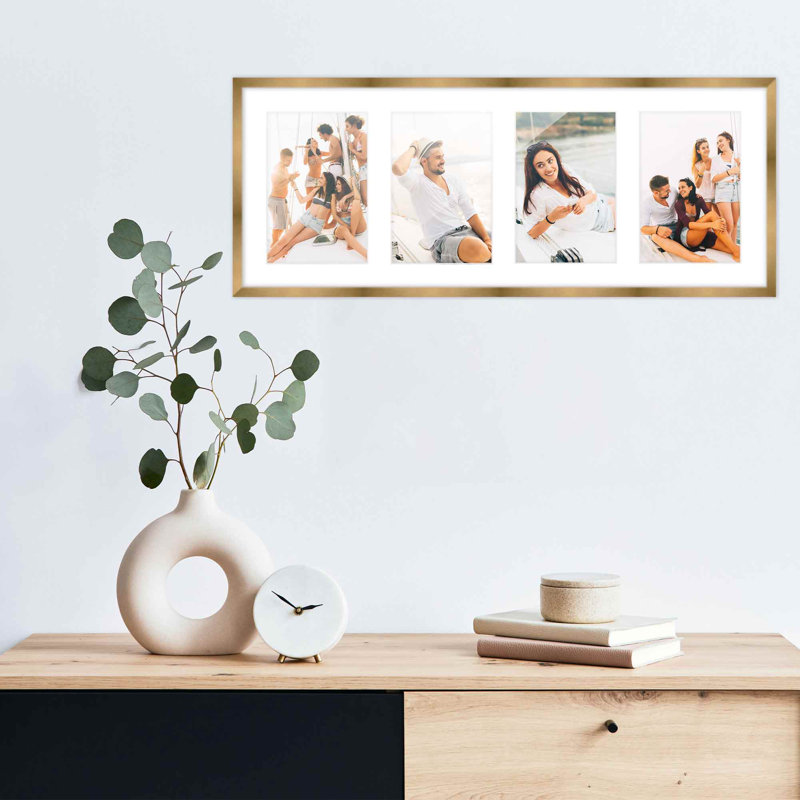Cadre en bois, 4 po x 6 po, 7,5 po x 19 po, Bronze / blanc