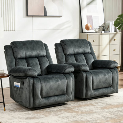 Fauteuil inclinable manuel en microfibre de 38,58 po de largeur avec rembourrage rembourré et poche de rangement latérale (ensemble de 2)