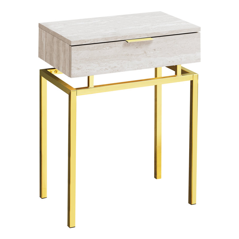 End Table with Storage, Gold, Beige