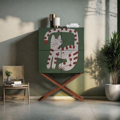 Elegant Four-Door Storage Cabinet with Walnut Top