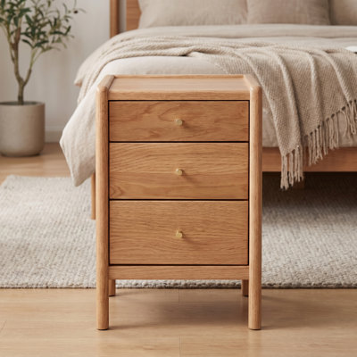 Solid Wood Nightstand Red Oak Bedside Table with Storage Drawer and Modern Design