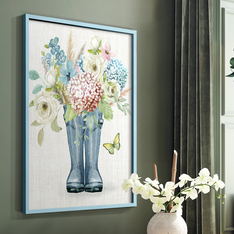 Reproduction encadrée de bottes de jardin - bois massif, Bleu, H 10 po x l 8 po