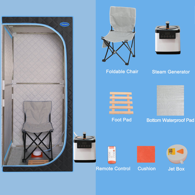 Holaki 1 - Person Portable Traditional Steam Sauna with Remote Control, Blue/Black