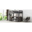 Lit mezzanine double avec bureau en U, tiroirs et tablettes de rangement, brun antique