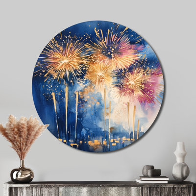 Feux d'artifice sur la nouvelle année - art mural en métal saisonnier bleu