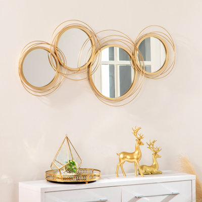 3D Wall Art Decor With Gold And Metal - Mirrored For Bedroom Office, 42.25"X22 In Design Mirrors Home Offices, 42.25" W X 22" H
