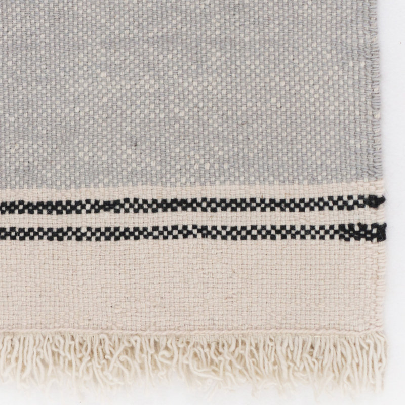 Tapis beige / gris / noir en laine / coton tissé à la main, Rectangle 8 pi x 10 pi