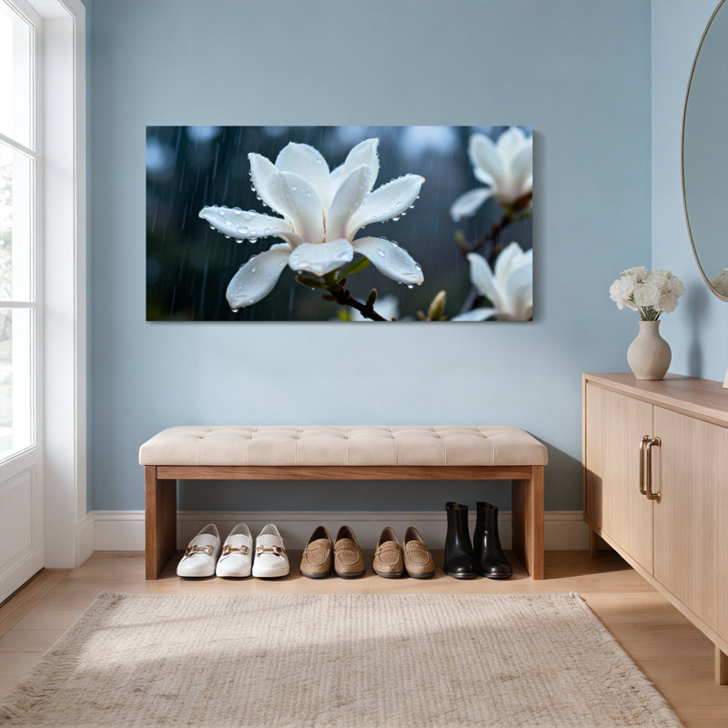 Ensemble de 1 tableau sur toile tendue « Gouttes de pluie de magnolia », H 12 po x l 36 po