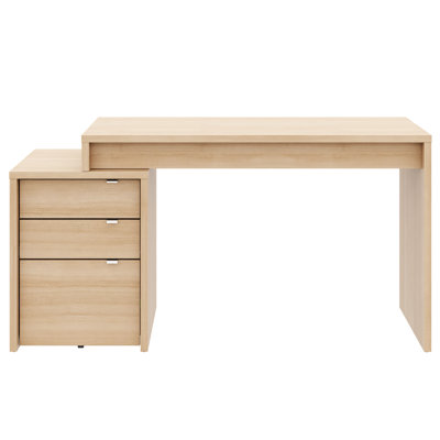 Bureau à domicile 2 pièces avec bureau et armoire de remplissage à 3 tiroirs, chêne blond naturel