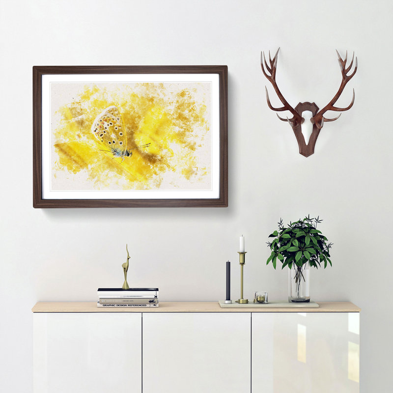 Yellow Butterfly Watercolour - Framed Print, Walnut, 45cm H x 63cm W x 2cm D