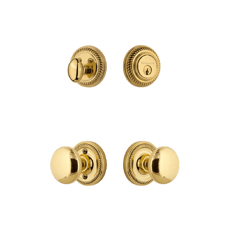 Nostalgic Warehouse Rope Rosette Entry Set with New York Knob, Unlacquered Brass, 2.375