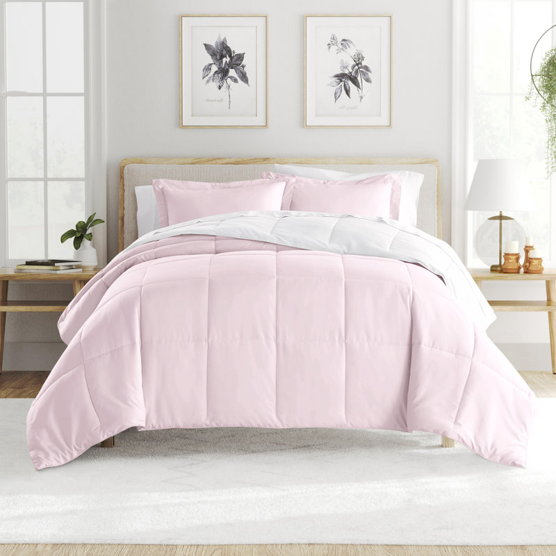 Ensemble d'édredon réversible en microfibre , Édredon simple / simple XL + 1 taie décorative, Rosé