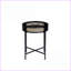 Table basse noire avec plateau en bois Rattan Insert - Pieds en métal, compartiment de rangement pour le salon