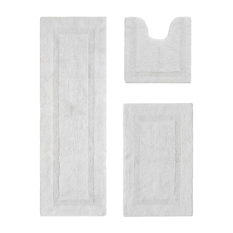 Annerose Premium 100% Cotton 2370 GSM 3-Piece Bath Rug Set, Ultra Soft, Super Absorbent, Reversible Tufted Weave Bathroom Mats, Machine Washable, OEKO-TEX® Certified Bath Rugs for Bathroom, Shower & Tub, White