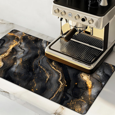 Dish Drying Mat Large Coffee Mat Absorbent Drying Mat for Kitchen Counter Coffee Bar Accessories 20"x 31.5", Black Gold Marble
