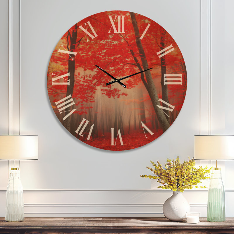 Grande horloge panoramique - Forêt d'érable rouge, imprimée sur bois, Oversized
