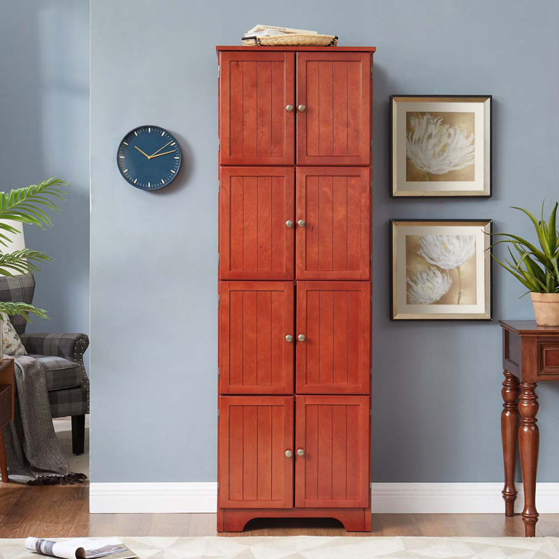 Armoire de rangement de 72,4 po de hauteur avec 8 portes et 4 tablettes, Cerisier