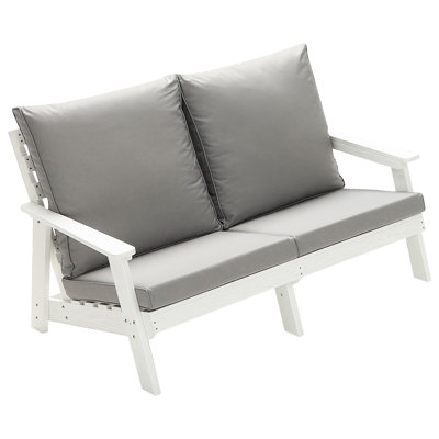 Hips Outdoor Garden With Cushion, Wood Grain, White Color, Comfortable , Furniture, White/grey, Grain Finish,