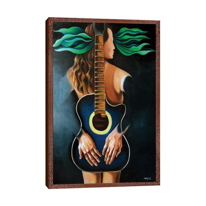 Troubadour's Muse - Painting on Canvas, 101.6 cm H x 66.04 cm W, Brown Picture Framed