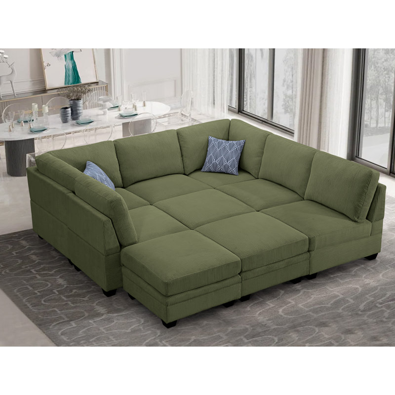Corduroy U-Shaped Sectional Right Hand Facing, Olive Corduroy