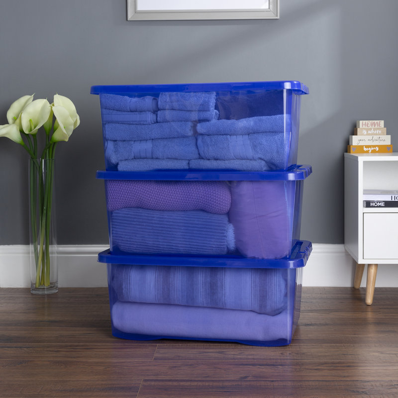 Wham Crystal 45L Plastic Storage Boxes Set of 3 Tint Spectrum Blue