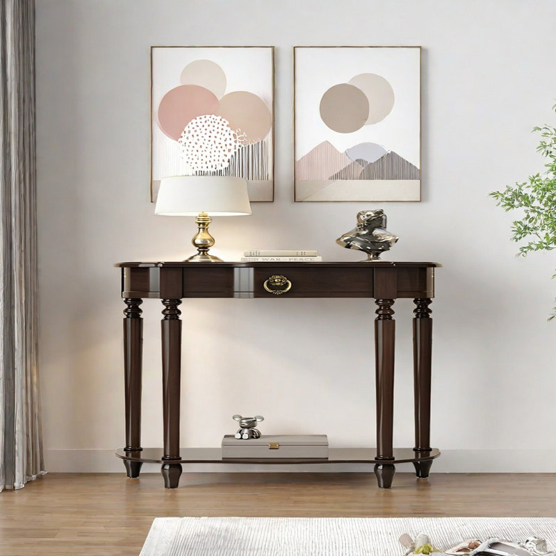 Multi Functional Solid Wood Console Table, Dark Brown Wood, 35.43" H x 51.18" W x 11.81" D