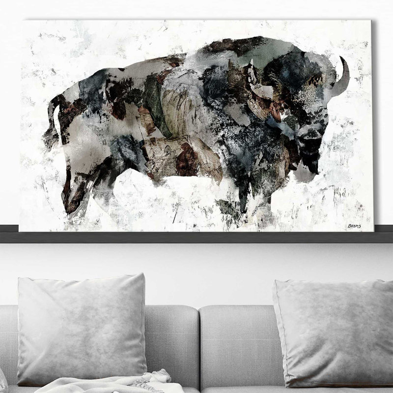 Bison des bois - cadre flottant, impression, Toile tendue, H 18 po x l 30 po, Sans cadre